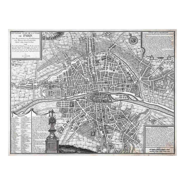 Wanddeko Vintage Vintage Stadtplan Paris um 1600
