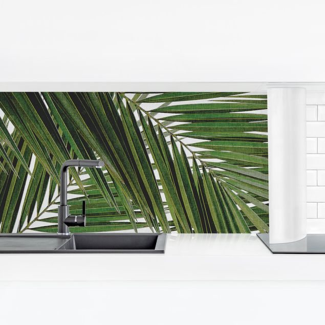Wohndeko Tropisch Blick durch grüne Palmenblätter
