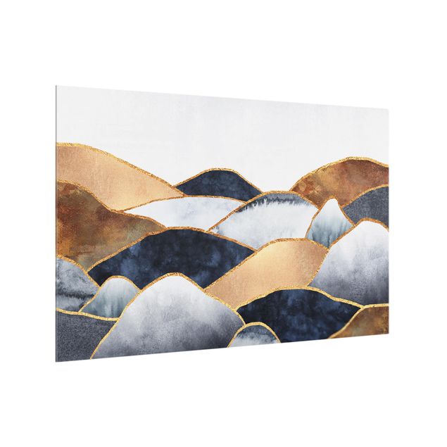 Wanddeko Abstrakt Goldene Berge Aquarell