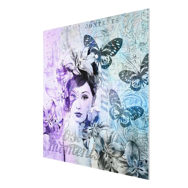 Wanddeko Esszimmer Shabby Chic Collage - Portrait mit Schmetterlingen