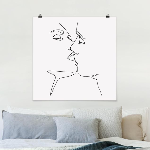 Wanddeko Schlafzimmer Line Art Kuss Gesichter Schwarz Weiß