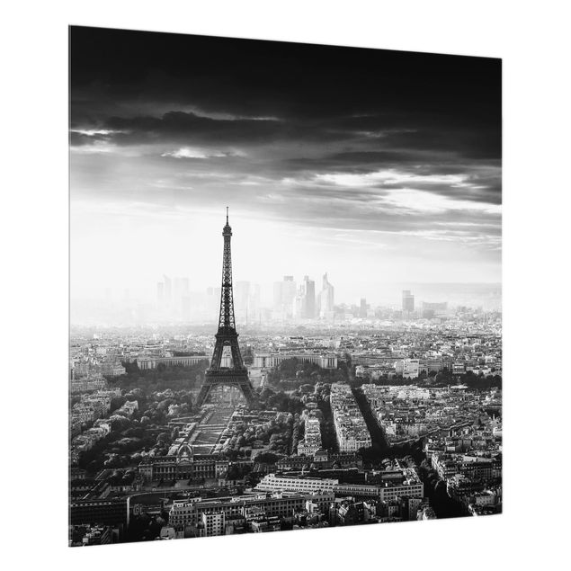 Wohndeko Erde Der Eiffelturm von Oben schwarz-weiß