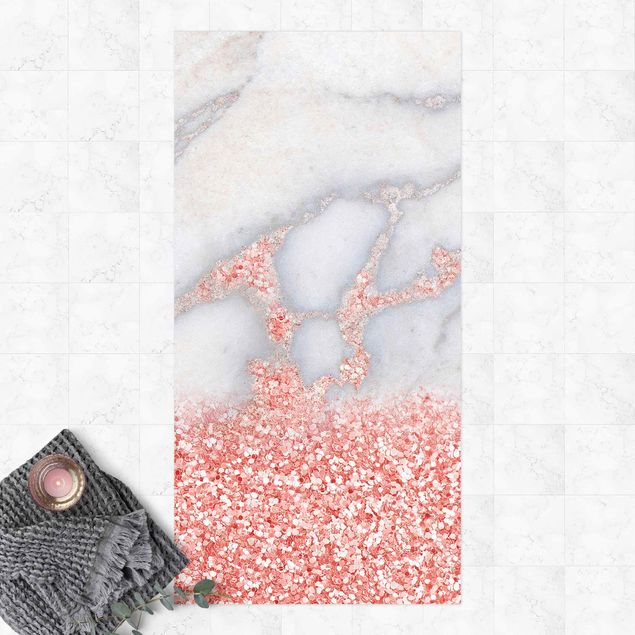 Wanddeko Flur Mamoroptik mit Rosa Konfetti
