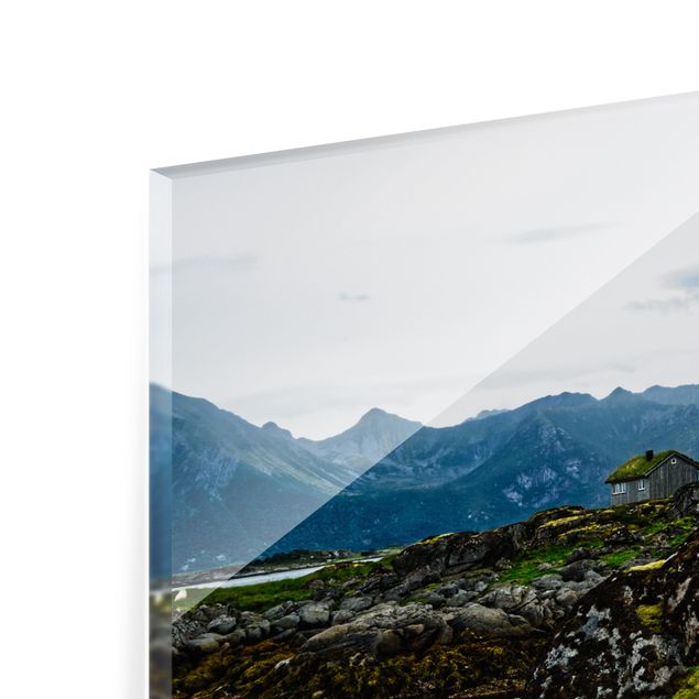 Glasrückwand Küche Einsame Hütte in Norwegen