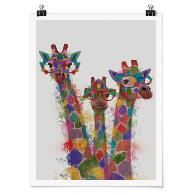 Wanddeko Büro Regenbogen Splash Giraffen-Trio