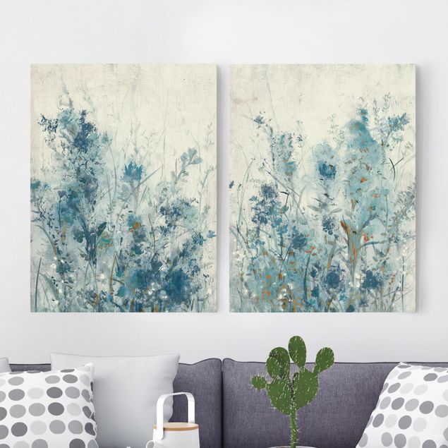 Wanddeko Wohnzimmer Blaue Frühlingswiese Set I