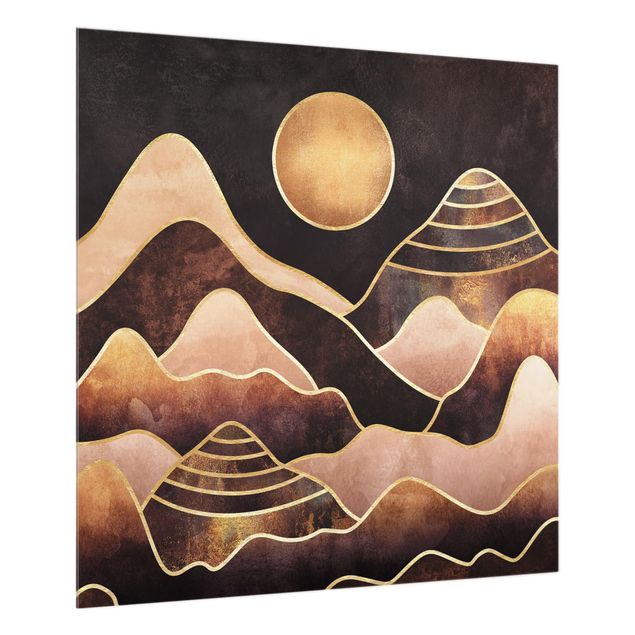 Wohndeko Abstrakt Goldene Sonne abstrakte Berge