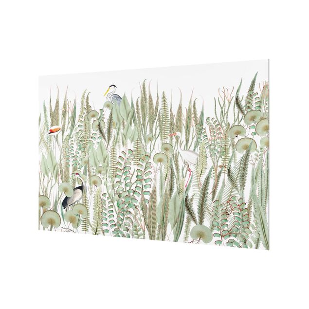 Wanddeko Illustration Flamingo und Storch mit Pflanzen