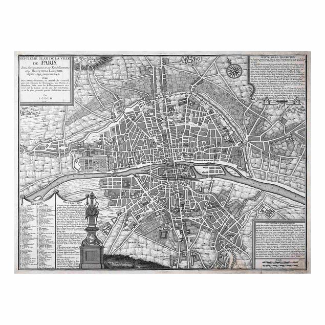 Wanddeko Flur Vintage Stadtplan Paris um 1600