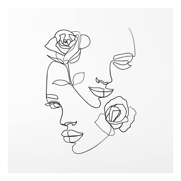 Küche Dekoration Line Art Gesichter Frauen Rosen Schwarz Weiß