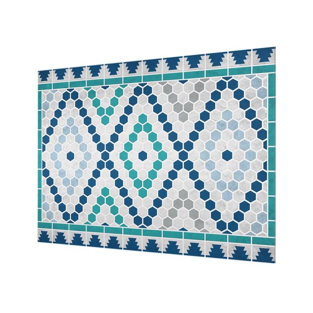 Glasrückwand Küche Muster Marokkanisches Fliesenmuster Türkis Blau