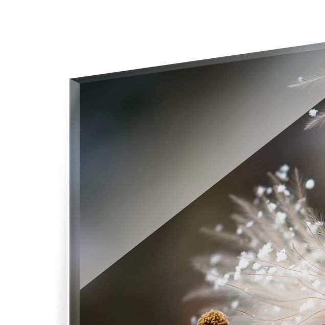 Wanddeko Fotografie Pusteblumen mit Schneeflocken