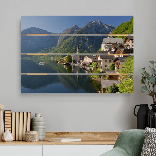 Wanddeko blau Hallstätter See und Bergblick