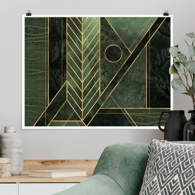 Wanddeko Flur Geometrische Formen Smaragd Gold
