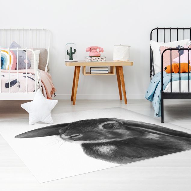 Babyzimmer Deko Illustration Hase Schwarz Weiß Zeichnung