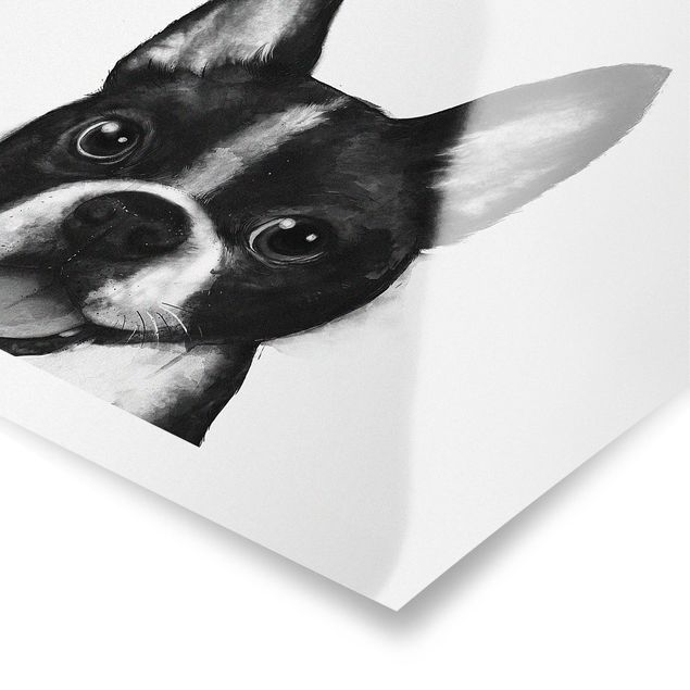 Wanddeko Jugendzimmer Illustration Hund Boston Schwarz Weiß Malerei