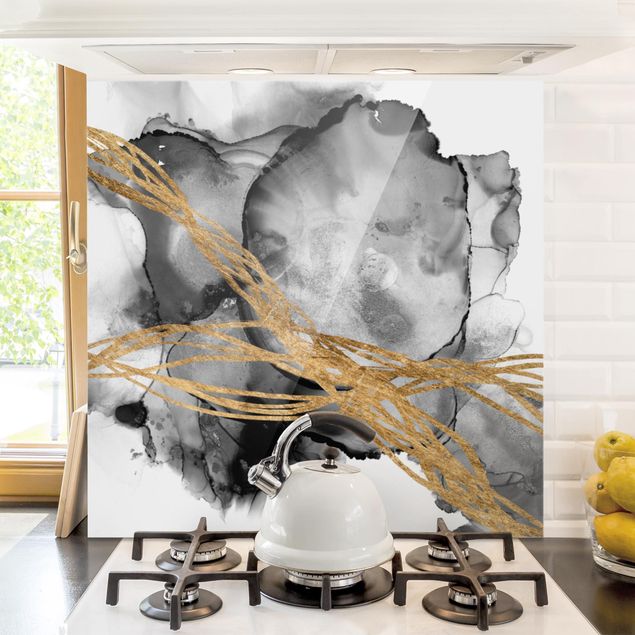 Küche Dekoration Schwarze Tusche mit goldenen Linien