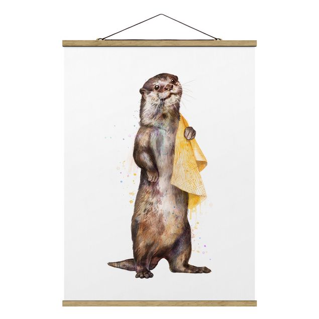 Wanddeko Flur Illustration Otter mit Handtuch Malerei Weiß