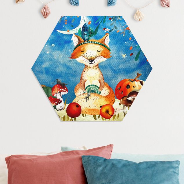 Deko Kinderzimmer Aquarell Fuchs im Mondschein