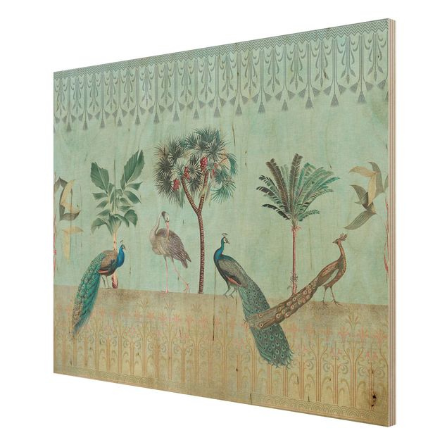 Wanddeko Schlafzimmer Vintage Collage - Tropische Vögel mit Palmen