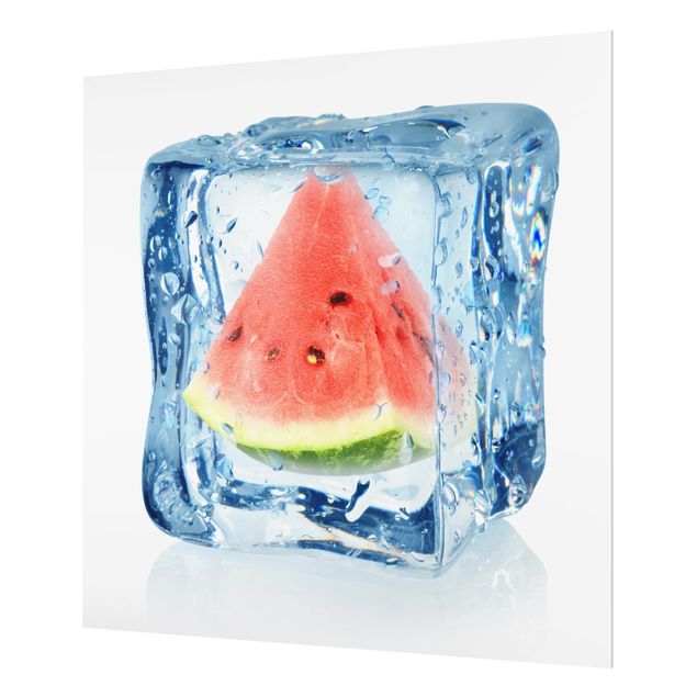 Glasrückwand Küche Melone im Eiswürfel