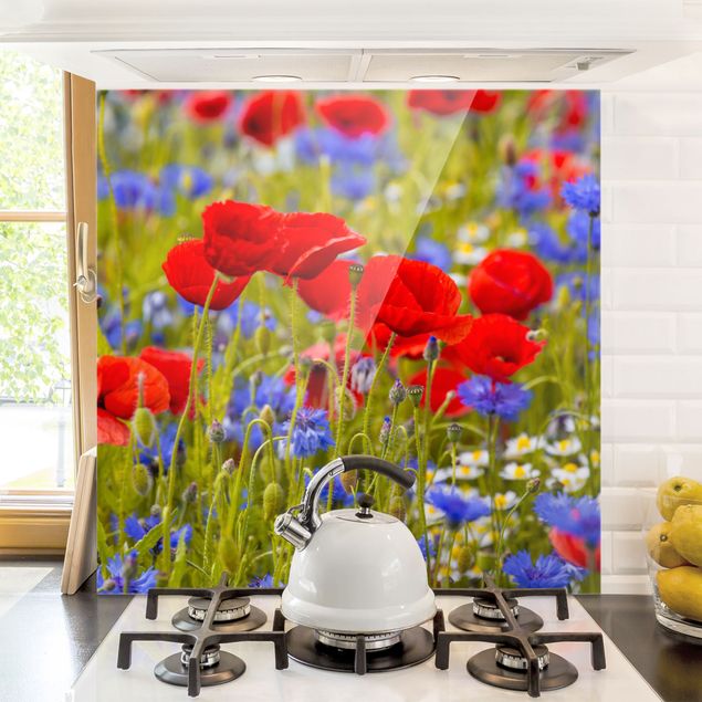 Küche Dekoration Sommerwiese mit Mohn und Kornblumen
