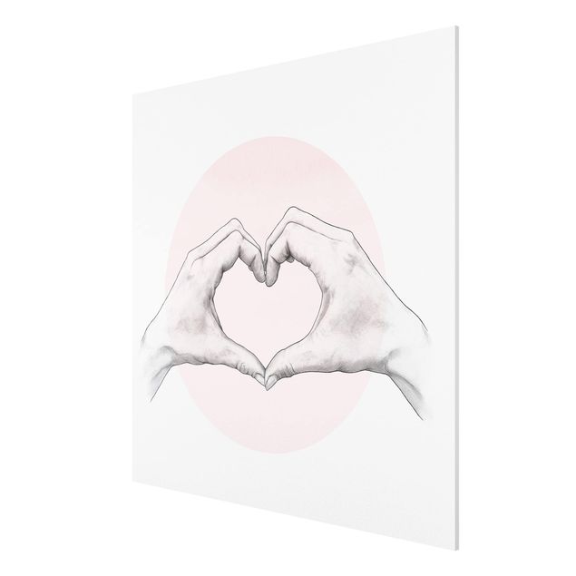 Wanddeko Esszimmer Illustration Herz Hände Kreis Rosa Weiß