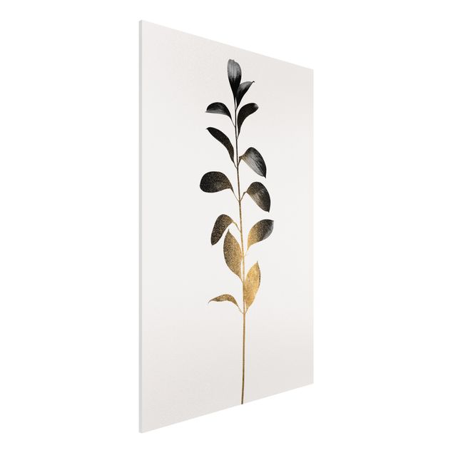 Wandbilder Fische Grafische Pflanzenwelt - Gold und Grau