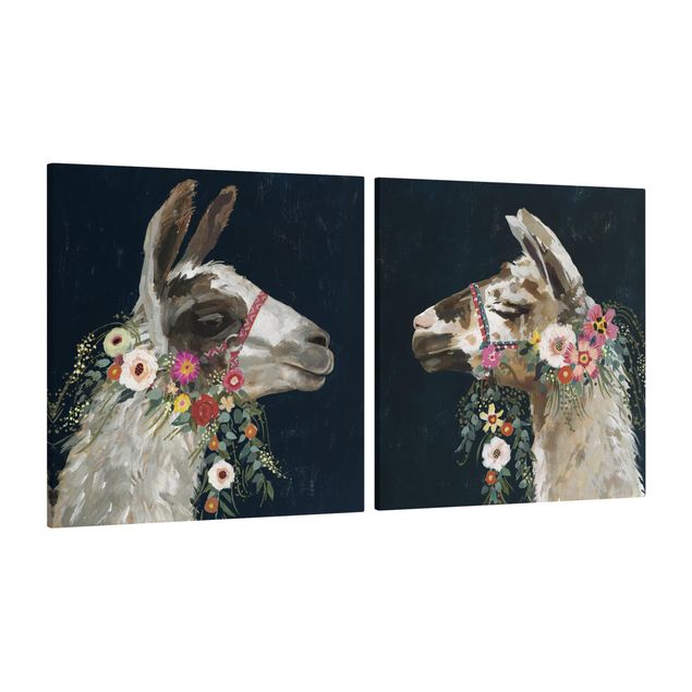 Wanddeko Esszimmer Lama mit Blumenschmuck Set I