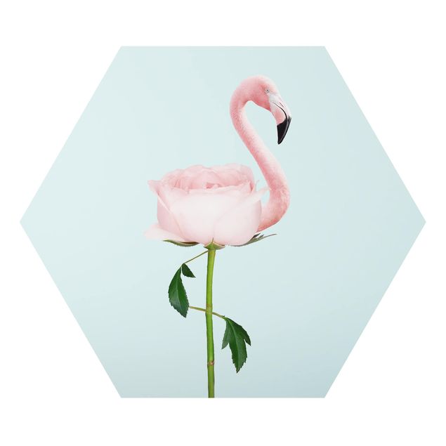 Wanddeko Esszimmer Flamingo mit Rose