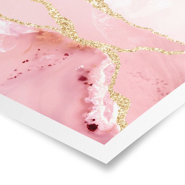 Wanddeko rosa Abstrakte Berge Rosa mit Goldene Linien