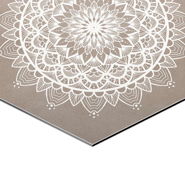 Wanddeko über Sofa Mandala Illustration shabby Set beige weiß