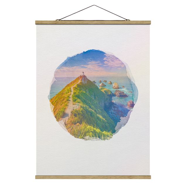 Wanddeko Flur Wasserfarben - Nugget Point Leuchtturm und Meer Neuseeland