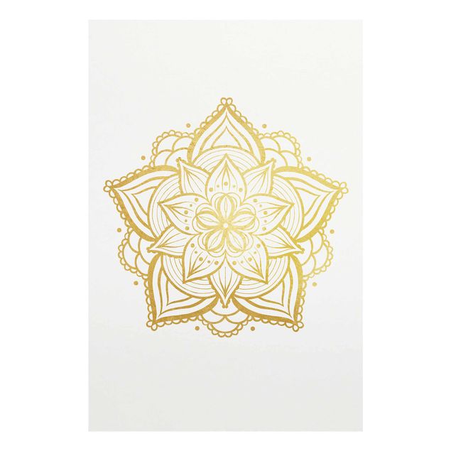Wanddeko Büro Mandala Blüte Illustration weiß gold