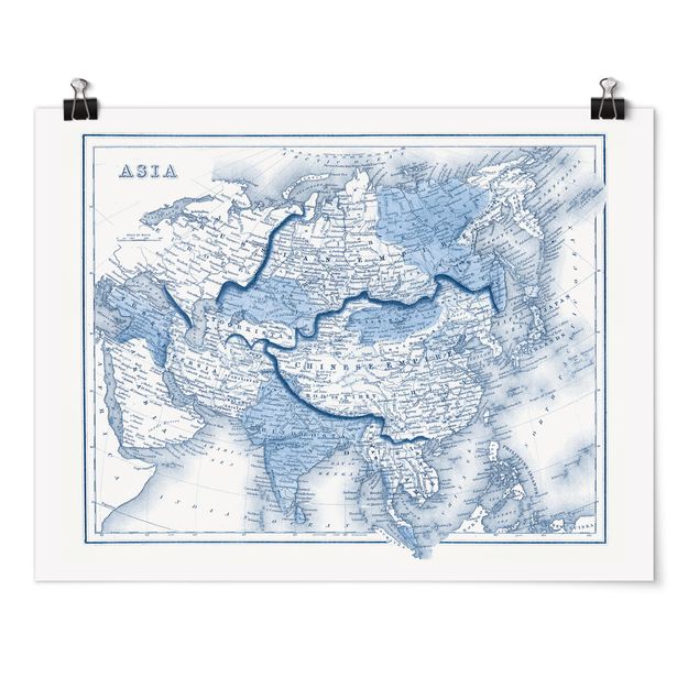Wanddeko Esszimmer Karte in Blautönen - Asien