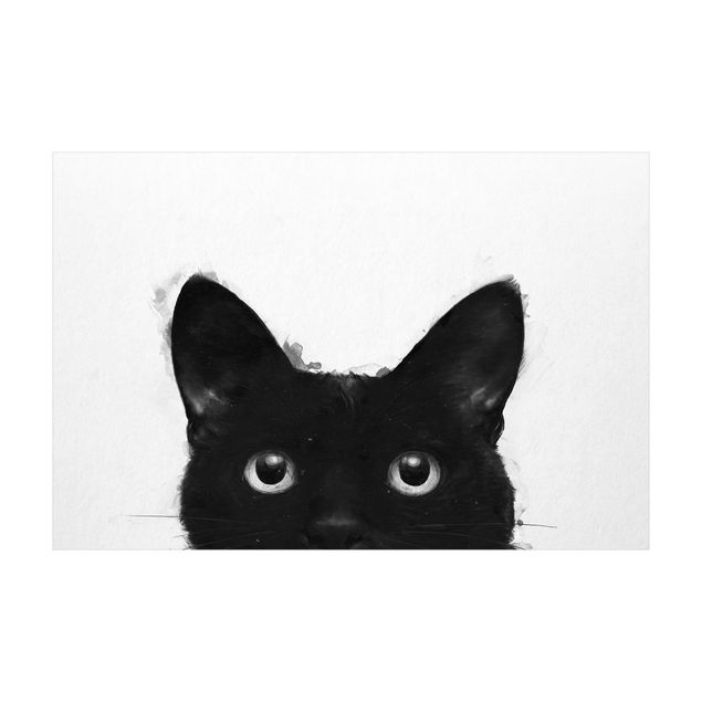 Wanddeko Treppenhaus Illustration Schwarze Katze auf Weiß Malerei