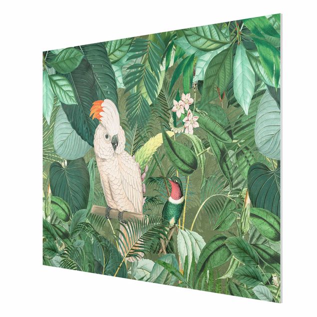 Wanddeko Flur Vintage Collage - Kakadu und Kolibri