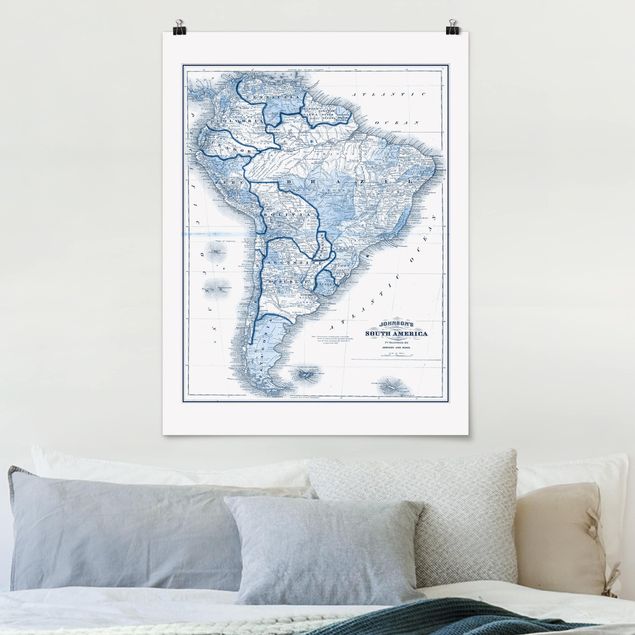 Wanddeko blau Karte in Blautönen - Südamerika