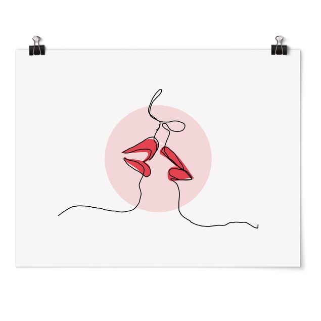 Wanddeko Büro Lippen Kuss Line Art