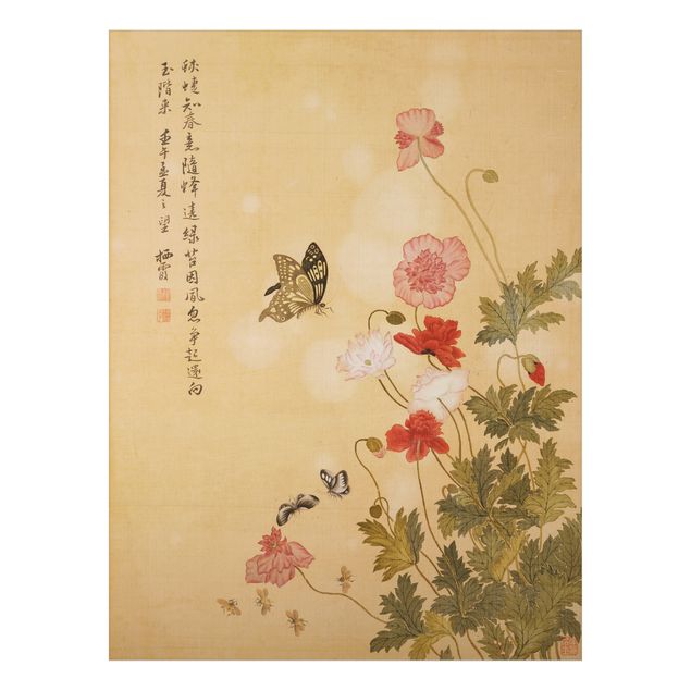 Wanddeko beige Yuanyu Ma - Mohnblumen und Schmetterlinge