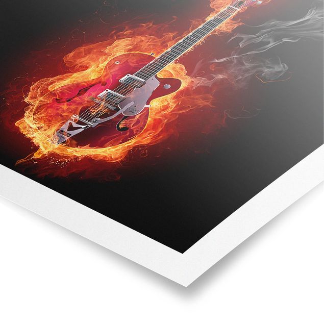 Wanddeko Instrument Gitarre in Flammen