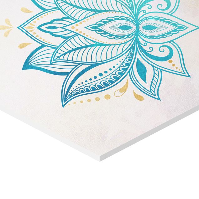 Wanddeko Esszimmer Mandala Lotus Set Gold Blau