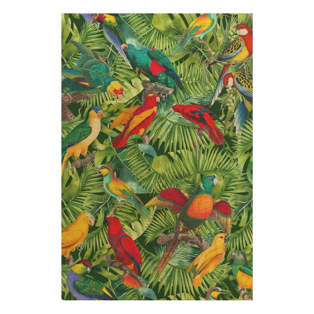Wanddeko Schlafzimmer Bunte Collage - Papageien im Dschungel
