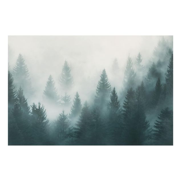 Deko Wald Nadelwald im Nebel
