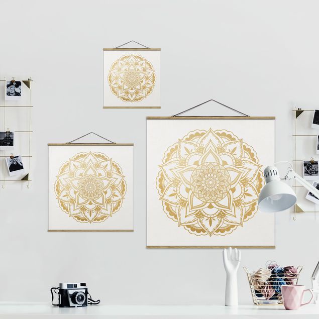 Wanddeko Büro Mandala Blume gold weiß