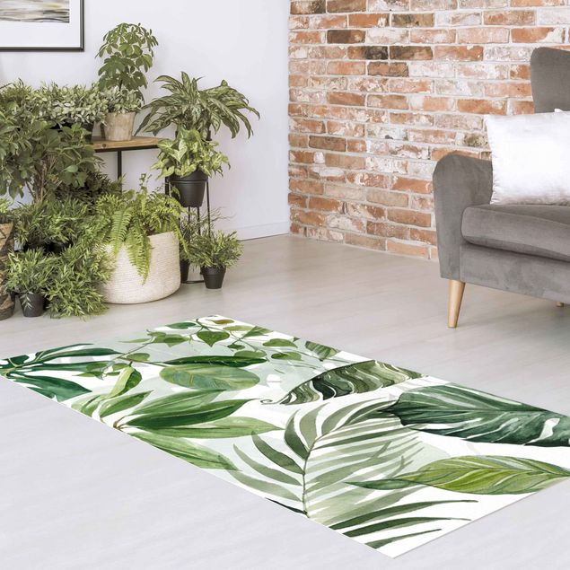 Wanddeko Schlafzimmer Aquarell Tropische Blätter und Ranken