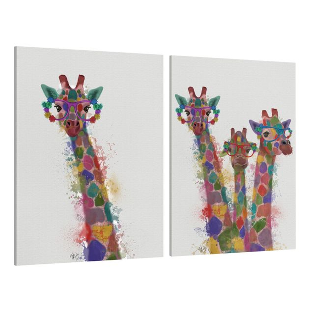 Wanddeko Büro Regenbogen Splash Giraffen Set I