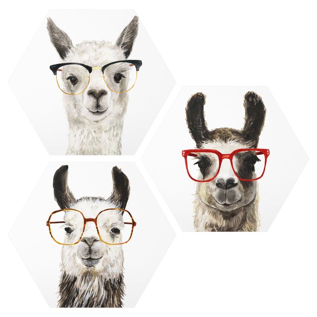 Wanddeko Esszimmer Hippe Lamas mit Brille Set I