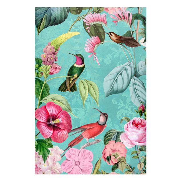 Wanddeko Blume Vintage Collage - Kolibris im Paradies