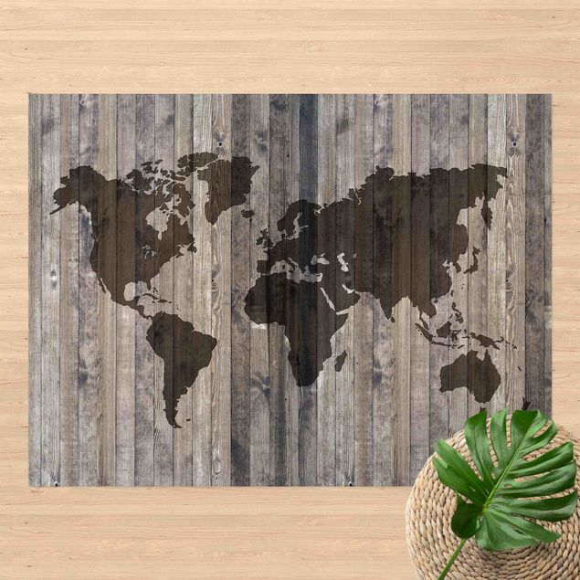 Wanddeko Flur Holz Weltkarte
